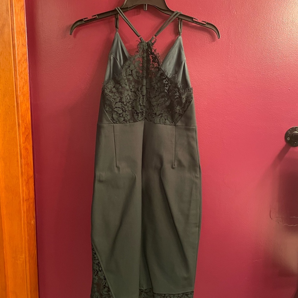 Lulu’s dark green racerback dress with lace